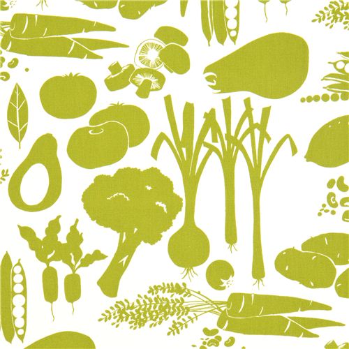 white food fabric with green vegetables Alexander Henry USA 1