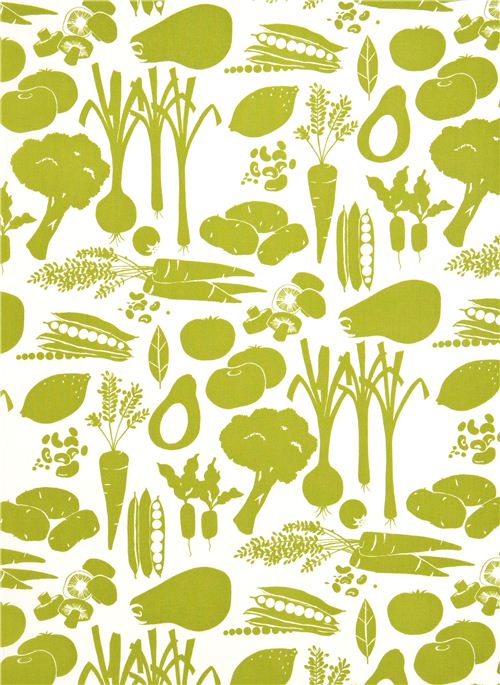 white food fabric with green vegetables Alexander Henry USA 2