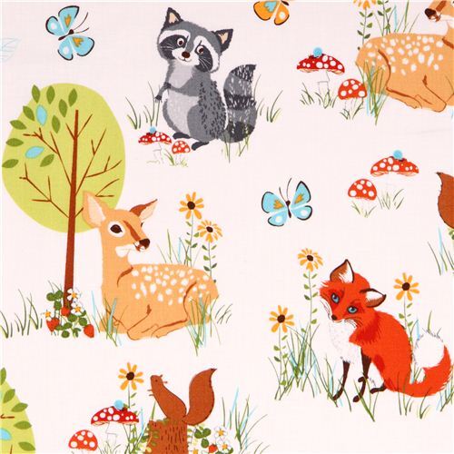 white forest animal & tree fabric 'Forest Fellows' by Robert Kaufman USA Fabric