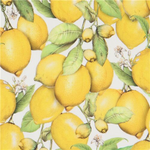 Weier Stoff mit Zitronen von Robert Kaufman Stoff