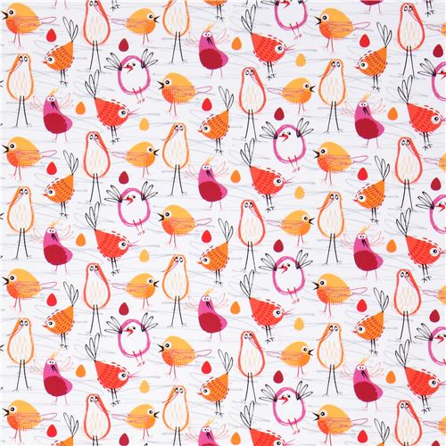 Resto de 44 cm - Tela blanca gracioso p�jaro coral naranja amarillo animal de Michael Miller 2