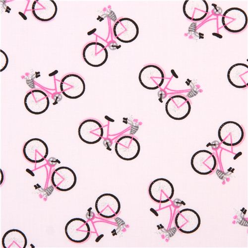 Tela blanca bicicleta rosa brillo flor de Timeless Treasures EE. UU. Tela