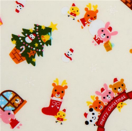 white kawaii Christmas fabric panda Santa Claus Tessuto