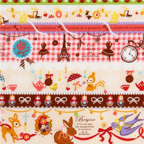 white kawaii fabric Bambi squirrel Eiffel Tower Japan 1