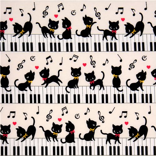 white kawaii fabric black kitty piano Japan 2