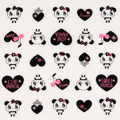 white kawaii panda fabric with black hearts Japan 1