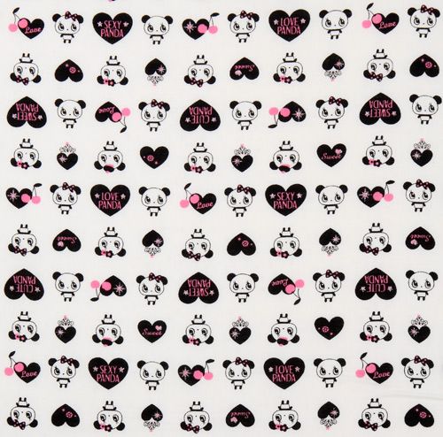 white kawaii panda fabric with black hearts Japan 2