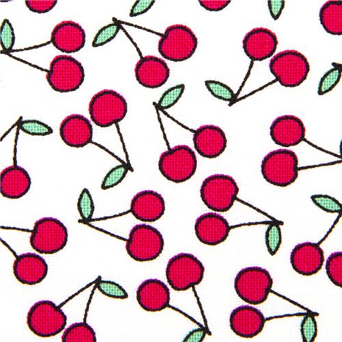 Tela blanca mini cerezas, de Timeless Treasures, EEUU Tela