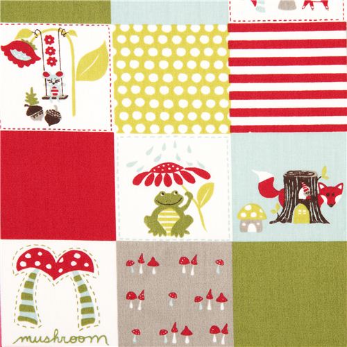 white monaluna organic fabric patchwork squares fox frog 1