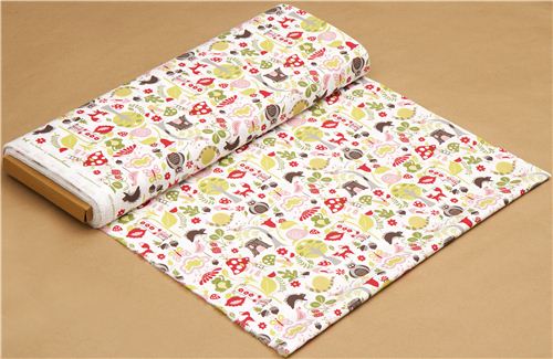 white monaluna organic fabric with fox owl frog toadstool 3
