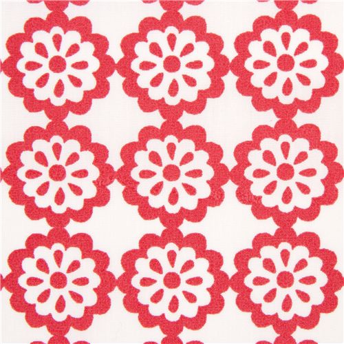 white monaluna organic fabric with red flowers USA Fabric