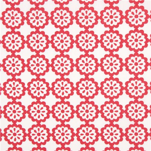 white monaluna organic fabric with red flowers USA 2