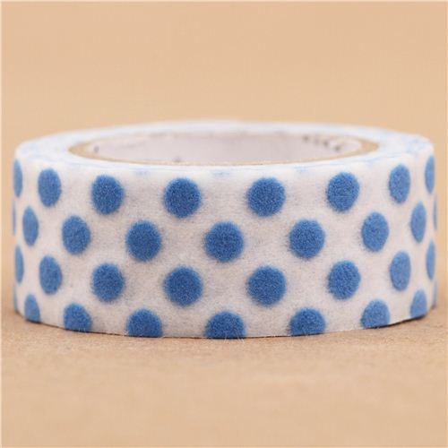 weies mt fab Washi Tape Klebeband blaue Punkte Flockdruck
