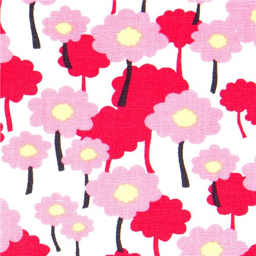 white organic fabric pink flowers Robert Kaufman 1
