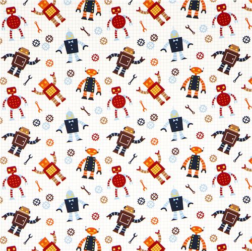 white organic fabric with robots de Robert Kaufman 2