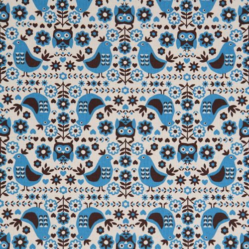 white oxford fabric with blue birds from Kokka Japan 2
