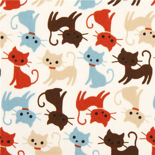 tessuto bianco stiffa oxford con gattini Kokka Giappone Tessuto