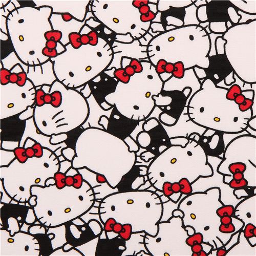 Tissu Oxford blanc avec des chats Hello Kitty entasss par Sanrio Japon