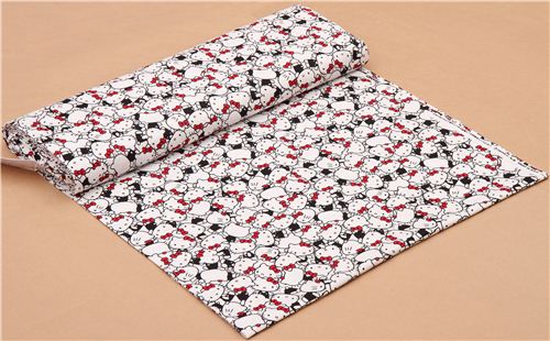 Tissu Oxford blanc avec des chats Hello Kitty entassés par Sanrio Japon 0