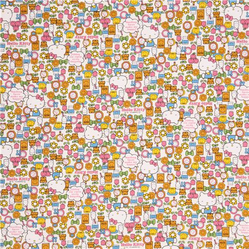 white pastel Hello Kitty Smile oxford fabric garden flower by Sanrio from Japan 0