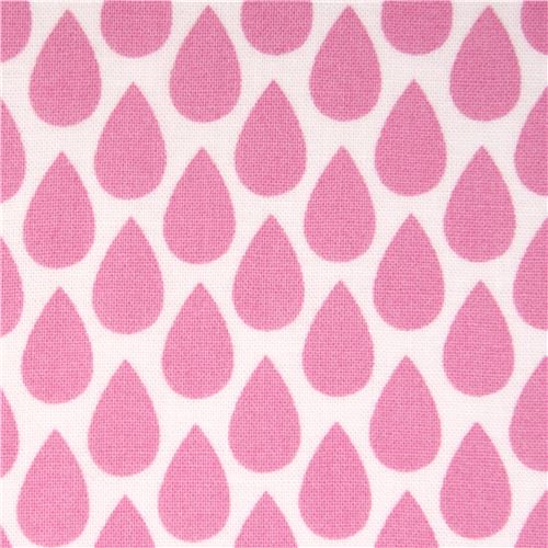 Tissu blanc avec des gouttes d'eau roses par Michael Miller USA Tissu