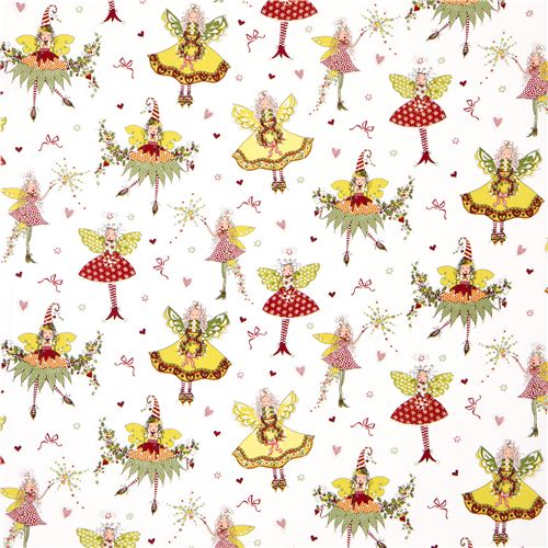 white pixies and fairies Christmas fabric de Michael Miller 2