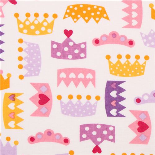Tissu blanc avec des couronnes de princesses Spring par Robert Kaufman USA Tissu