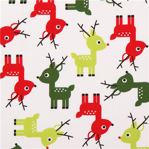white reindeer Christmas fabric Jingle 3 White by Robert Kaufman Fabric
