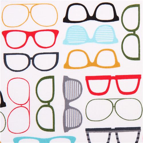 weißer Retro Hipster Brillen Stoff Timeless Treasures USA Stoff