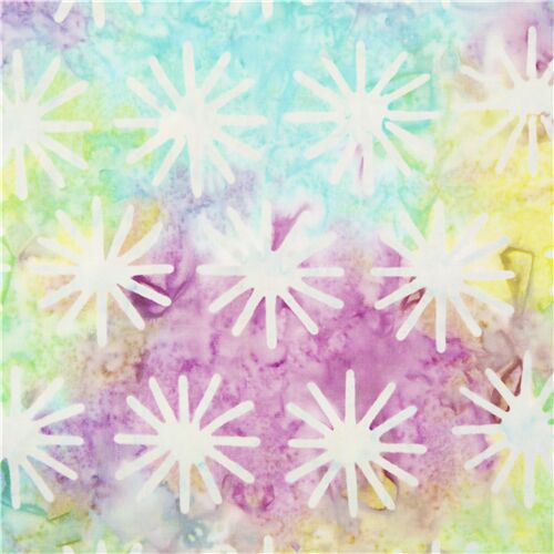 Tissu en coton batik encre paro multicolore pastel teint toiles blanches Tissu