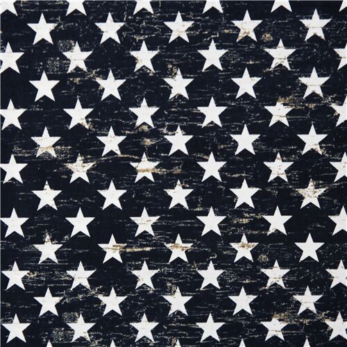 Tissu en coton bleu marine avec des étoiles blanches bois Tissu