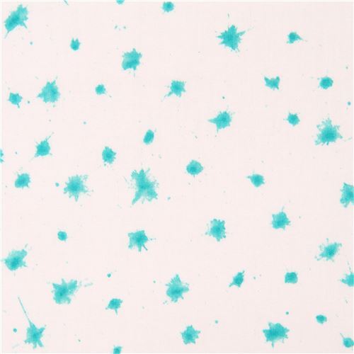 white turquoise small paint splotch Cloud 9 organic cotton fabric Brush Strokes Fabric