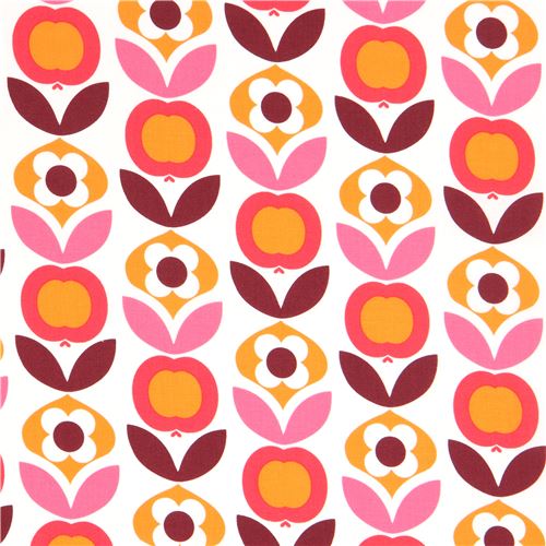 Tissu blanc avec d'adorables fleurs orange par Copenhagen Print Factory Tissu