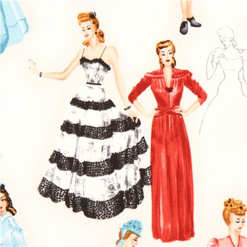 Tissu Robert Kaufman Glamour Girls blanc avec des femmes  Tissu