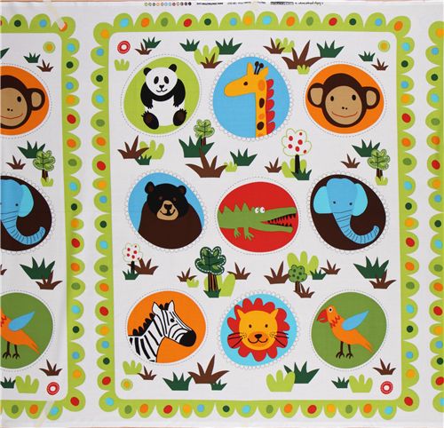 white zoo animals fabric big pattern Robert Kaufman 2