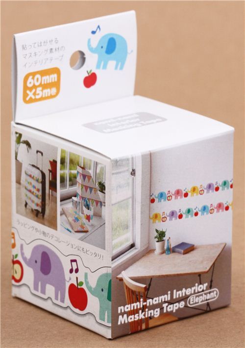 Large ruban adh�sif de masquage motif �l�phants et fruits, pour d�corer un mur 2