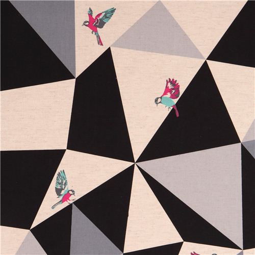 wide mosaic echino poplin fabric black bird triangle Fabric