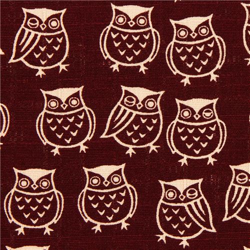 wine red structured owl fabric by Cosmo from Japan Fabric
