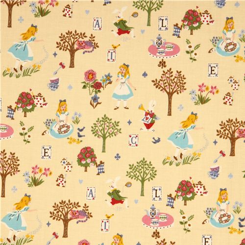 yellow Alice in Wonderland glitter Kokka fabric Japan 2