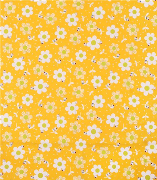 Tissu Oxford jaune avec Hello Kitty dans des fleurs de pissenlits par Kokka  0