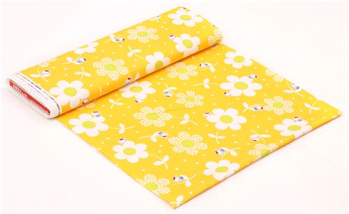 Tissu Oxford jaune avec Hello Kitty dans des fleurs de pissenlits par Kokka  0