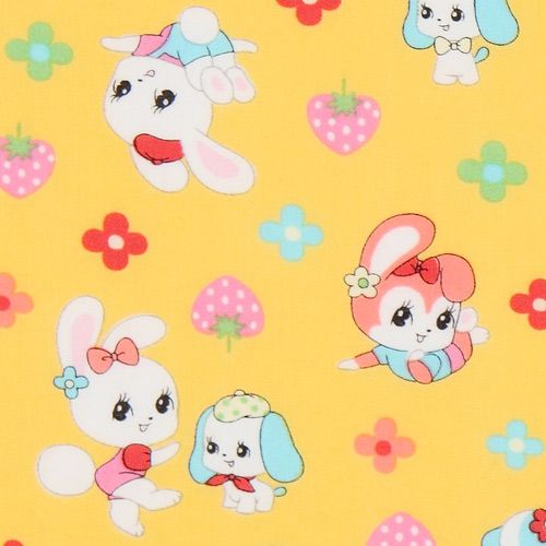 yellow Japanese fabric bunny doggy strawberry flowers 1