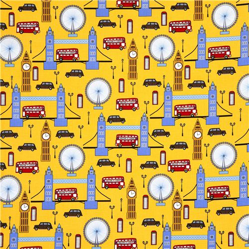 yellow London fabric with Big Ben by Robert Kaufman USA 2
