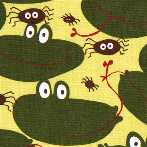 yellow Michael Miller fabric funny frogs and spiders Tessuto
