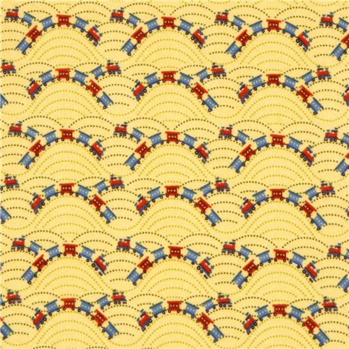 yellow Riley Blake flannel fabric train locomotive USA 2