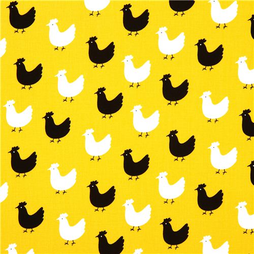 yellow Robert Kaufman fabric Menagerie with chicken 2