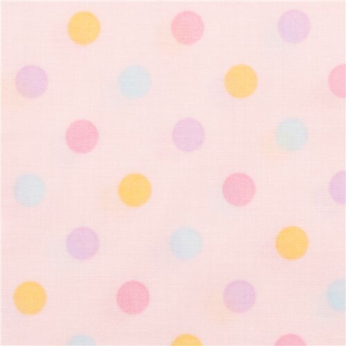 gelb blau lila pink Punkte in einem Raster auf rosa Japan Baumwollstoff Stoff