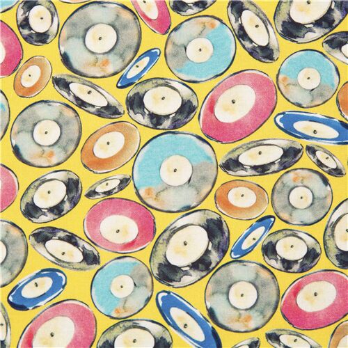 Tumbling Vinyl Records Watercolour Retro Fabric
