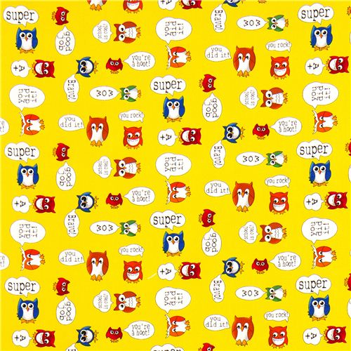 yellow designer fabric with school owl bravo A+ 2