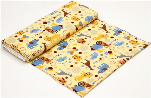 yellow fabric with circus animals locomotion Robert Kaufman 3